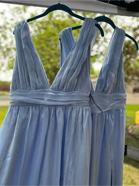 Lulu's Light Blue Chiffon V-Neck Dress
